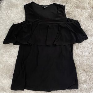 Black Cold Shoulder Ruffle Top